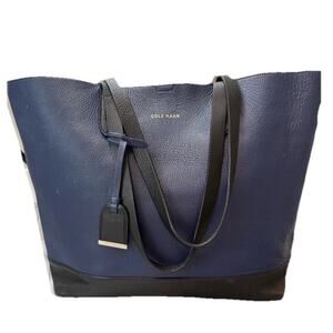 Cole Haan Tote Bag Womens Large Blue Black Leather Colorblock Shoulder Work